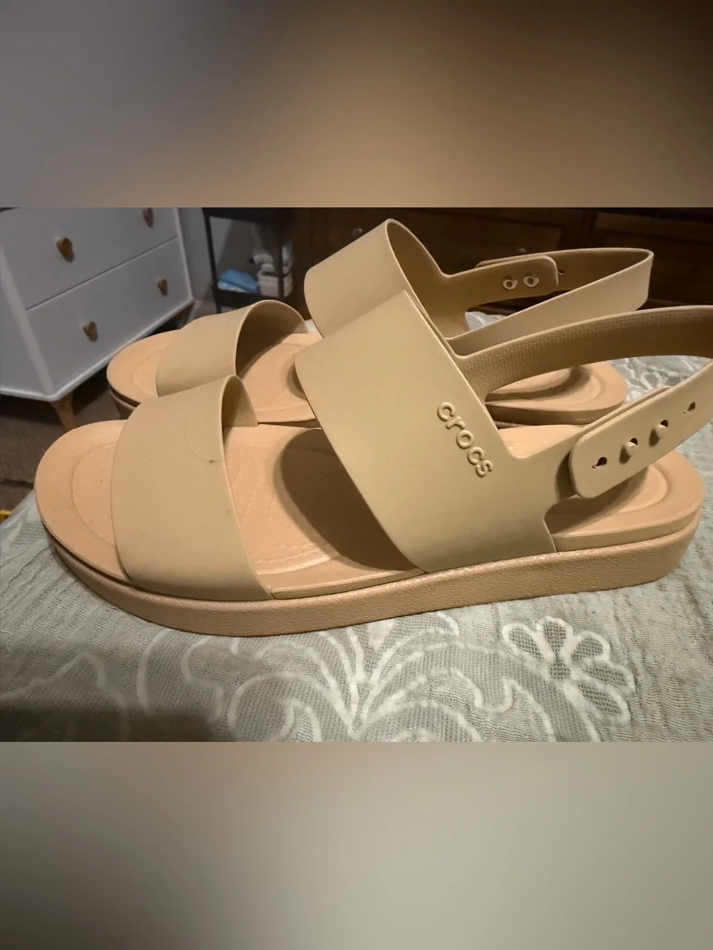 CROCS Women's Neutral Tan Slingback Platform Sandals